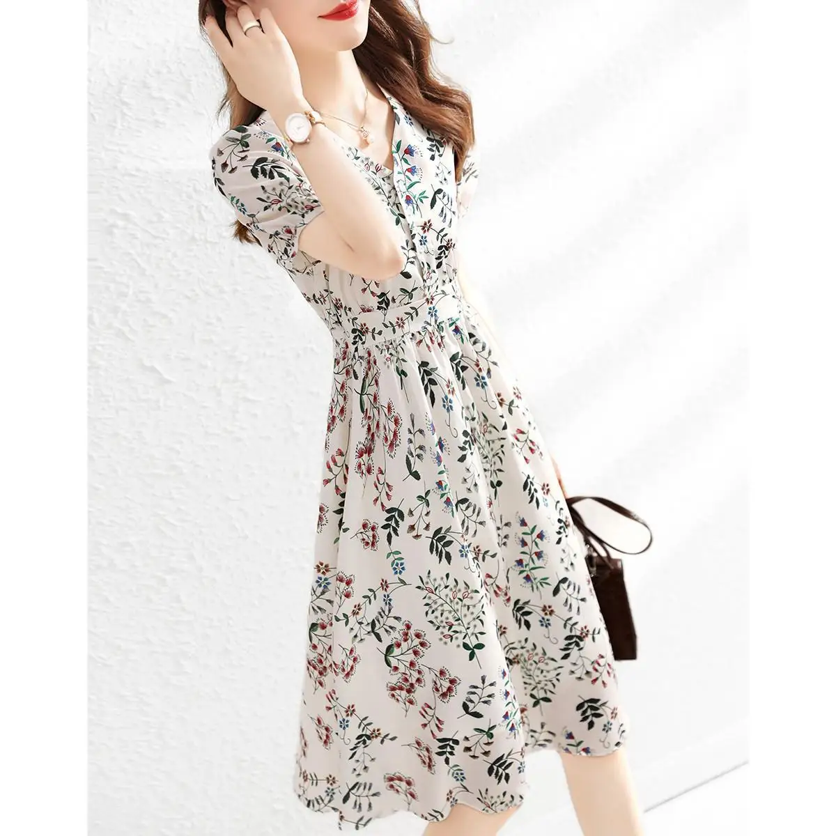 

2022 summer temperament floral versatile print slim commuter dress women