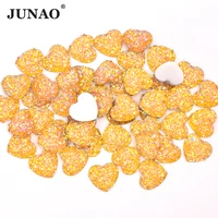 junao 12mm 100pcs glitter yellow ab resin heart rhinestone applique flatback diamond non sewing strass for clothes decoration