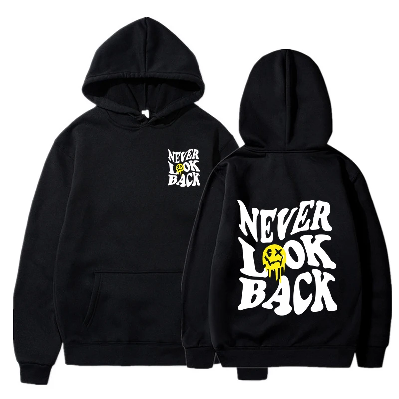

Never Look Back Hoodies Men Fashion Graphic Printed Sweatshirts Women Cool Casual Harajuku Streetwear Hooded Pullover Sudaderas