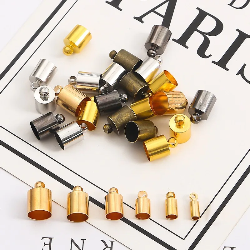 

50pcs End Tip Caps Metal Weight Buckle Tassel Caps Leather Cord End Crimp Beads Caps For Jewelry Making DIY Basic Accessories