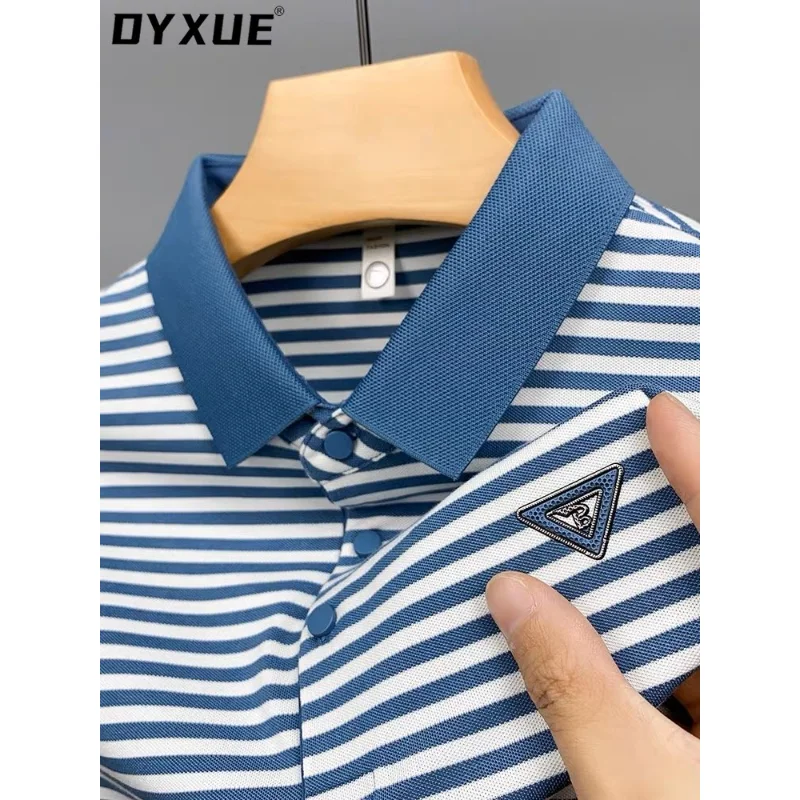 

Брендовая Роскошная рубашка-поло в полоску контрастных цветов с коротким рукавом мужская летняя модная деловая Повседневная футболка с отложным воротником и вышивкой