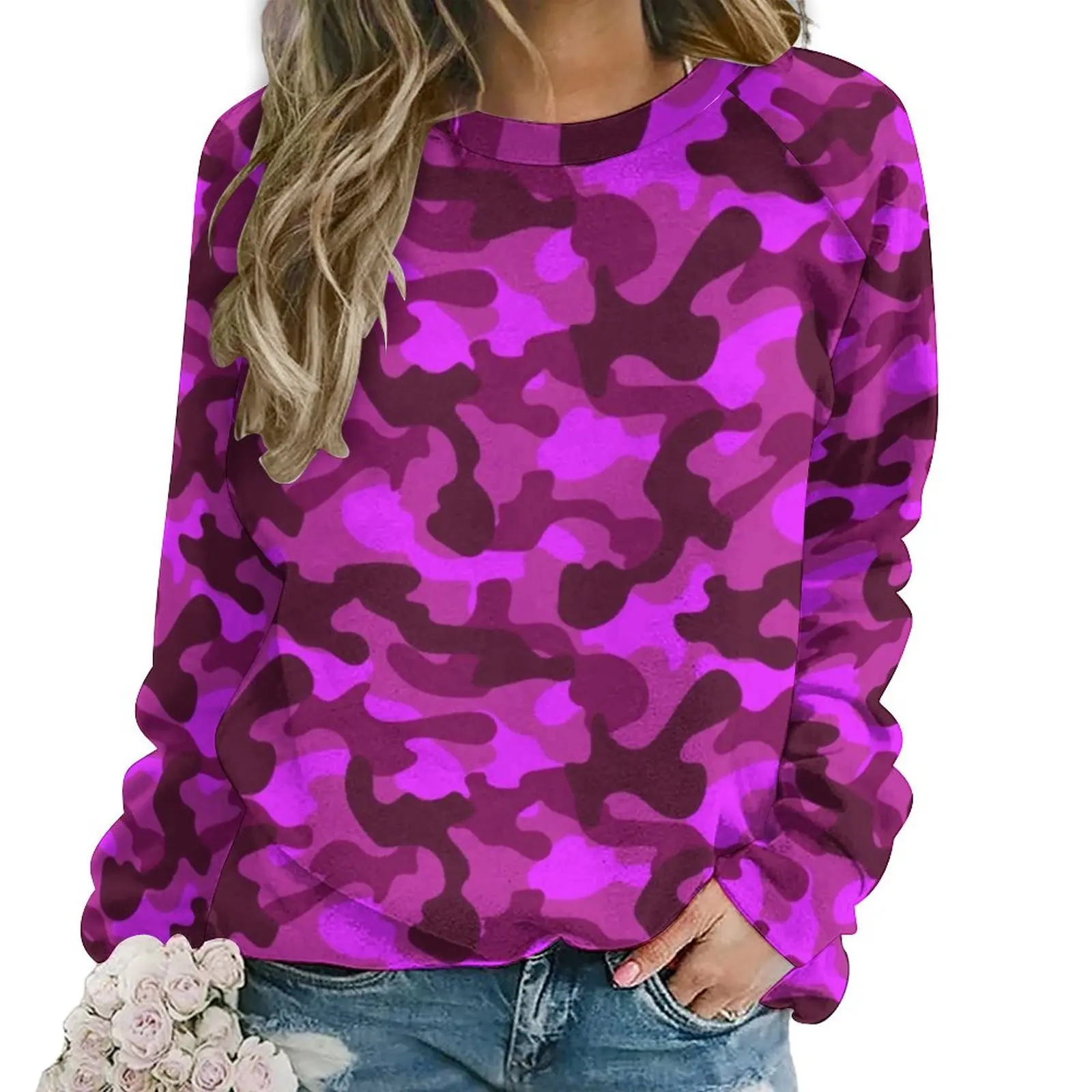 

Худи женское камуфляжное в стиле оверсайз с длинным рукавом