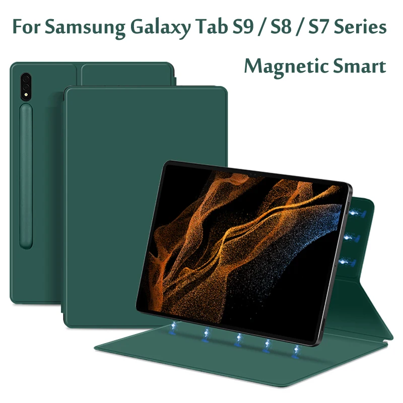

Магнитный чехол для Samsung Galaxy Tab S9 S8 S7 Plus, чехол-подставка с автоматическим включением сна и пробуждением для Galaxy Tab S7 FE S8 Ultra с держателем для карандашей