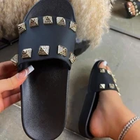 luxury 2022 women new roman studs flat slide sandal all match fashion outdoor beach non slip durable soft slippers