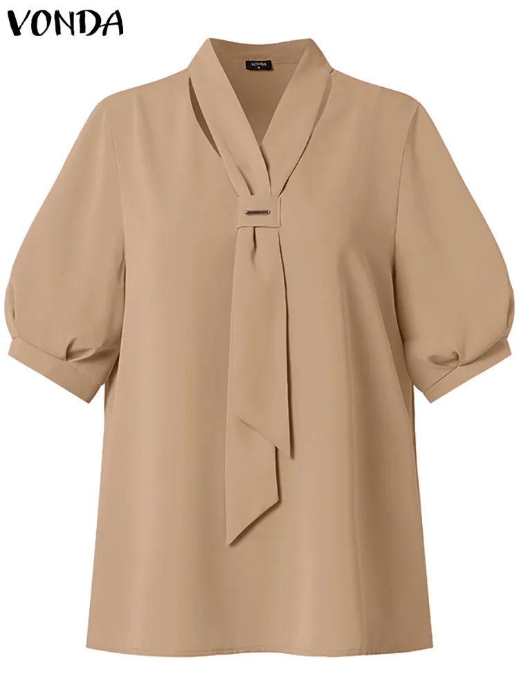Блузка VONDA женская с коротким рукавом Модный повседневный шифоновый топ завязкой
