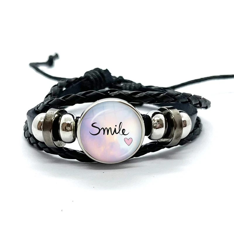 

Motivational Phrase Smile Believe Bracelet Glass Cabochon Multilayer Braided Bracelets Bangles Handmade Jewelry Gifts