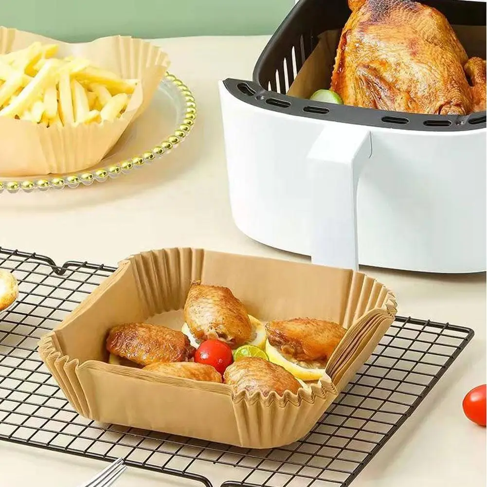 

50pcs Air Fryer Disposable Paper Liner Non-Stick Steamer Mat Baking Tools Airfryer Liner Parchment Tray For Kitchen Accessories