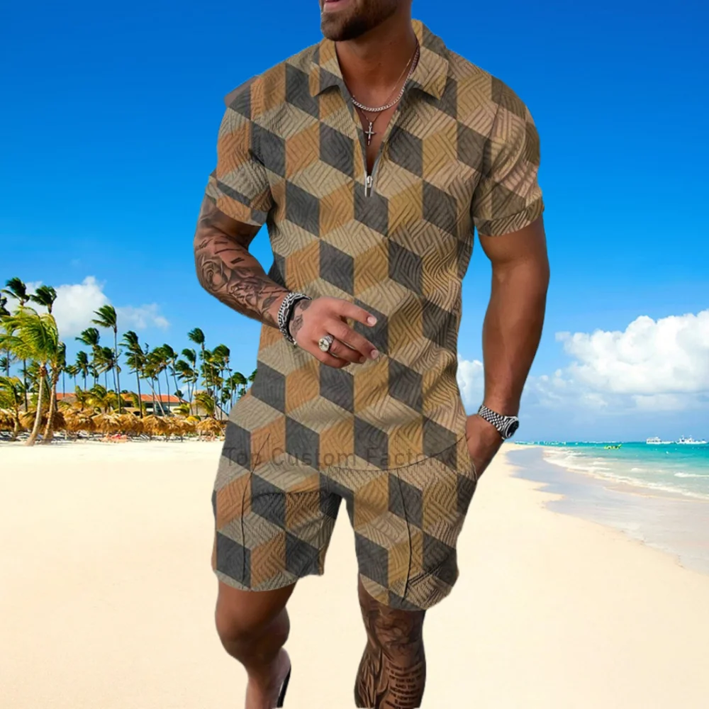 

Hawaii Vacation Polo Shirt 2-Piece Summer Men's Beach 3D Visual Print Sports Suit Male Jogger Tracksuit Clothing Short Pant Set