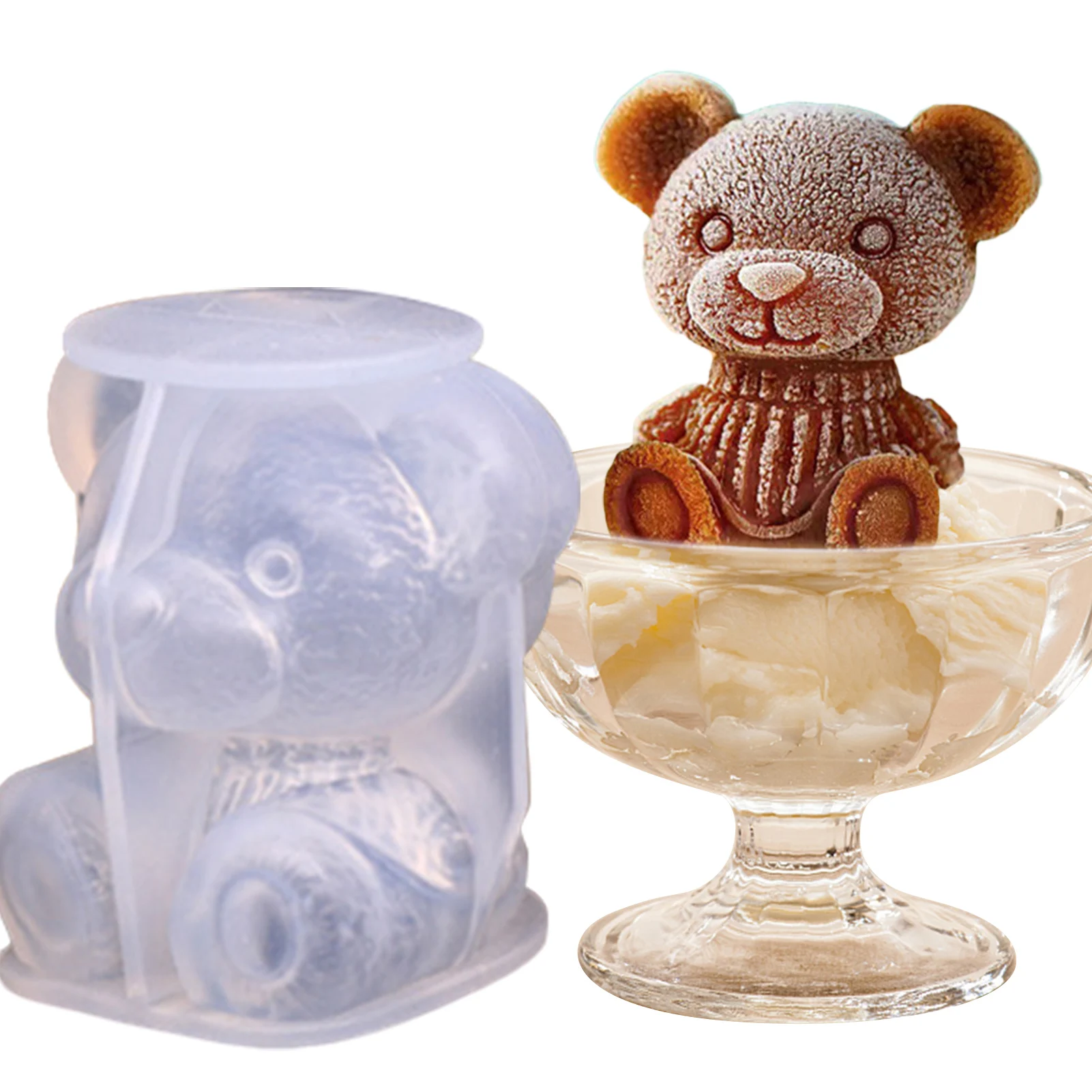 

3D Teddy Bear Ice Cube Mold Silicone Ice Ball Maker Mold For Whisky Easy Release Food-Grade Teddy Bear Ice Mold For Milk Tea