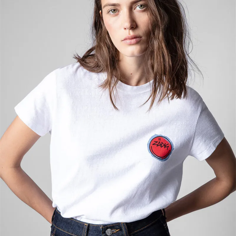 

New Arrival Zv Tshirts Women Zadig Voltaire Cotton Woman Tshirts Fashion Smile Design Summer Tshirts Casual Tshirts for Women