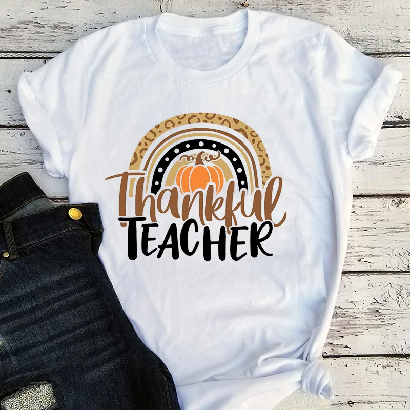 Рубашка для учителя на День Благодарения благодарная Радуга тыква футболка