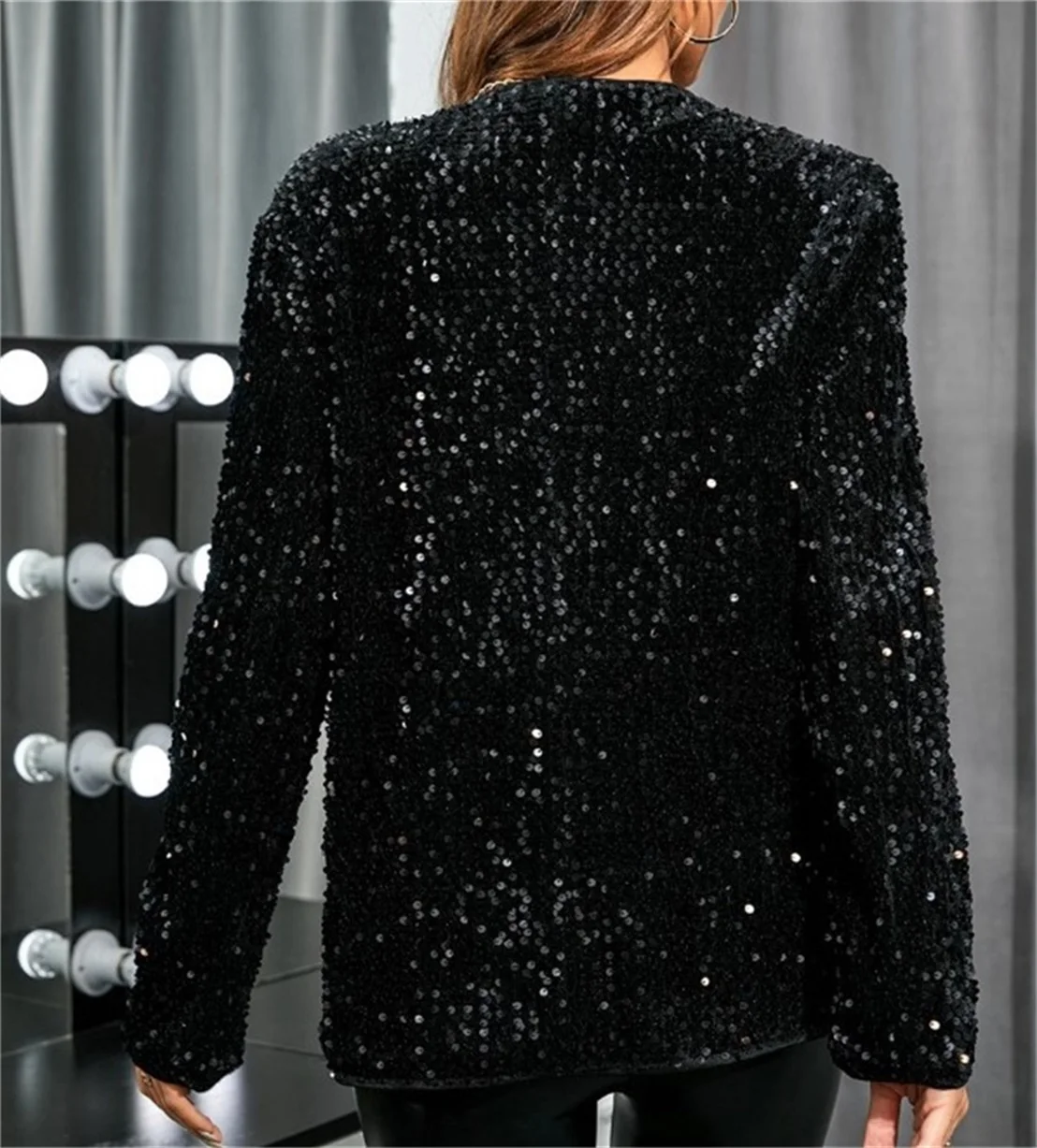 Suit For Women Sequins Bling Bling Black Celebrity Jacket Single Breasted Solid Color Fashion Lady Coat In Stock