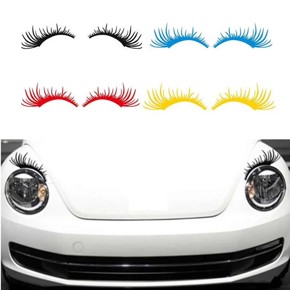 

2Pcs /set Car Headlight Eyelash Stickers 3D Charming Black False Eyelashes Car Headlight Decoration Funny Decal