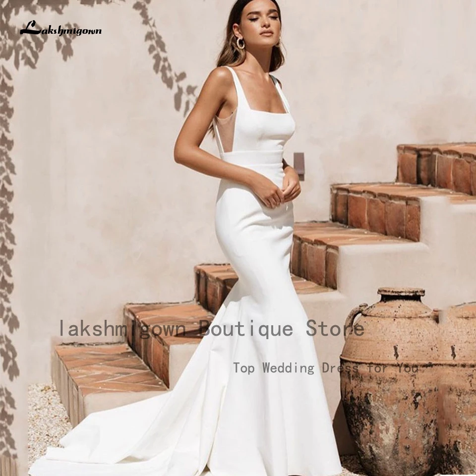 

Lakshmigown Square Neckline Crepe Wedding Dress Mermaid 2023 Robe Femme Backless Sexy Bridal Wedding Party Gowns