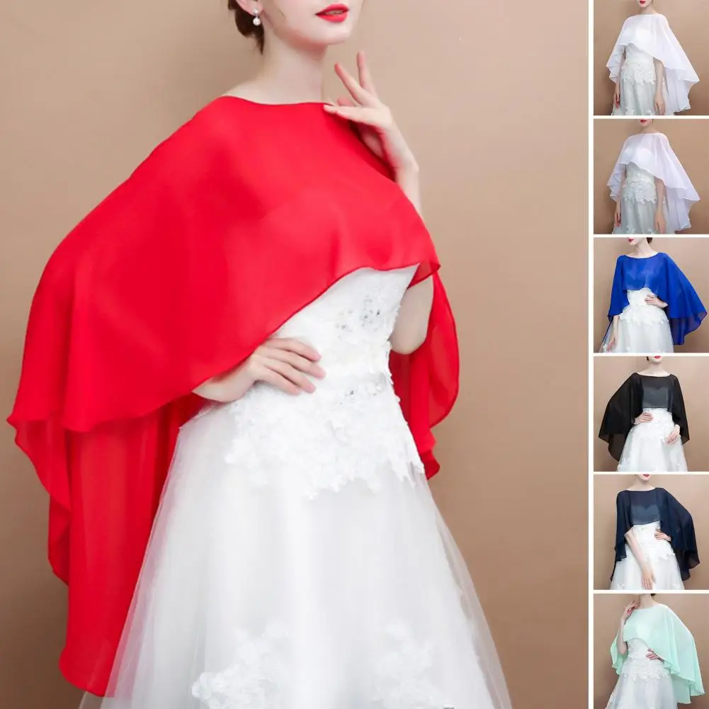 

Wedding Shawl See-through Solid Color Perspective Chiffon Breathable Ultra-thin Sunscreen Anti-UV Summer Cape Coat for Party
