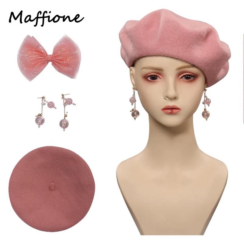 

Movie Barbier Hat Cosplay Cape Earings Set Costume Accessories Pink Sweet Bow Birthday Gifts Halloween Carnival Party Suits Prop
