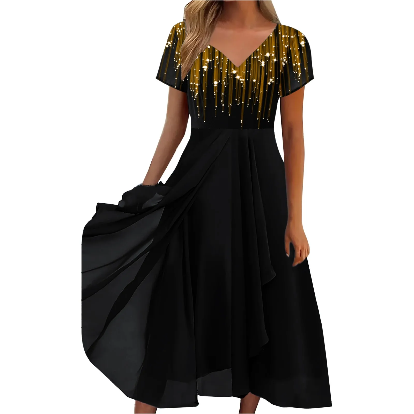 

Women's Chiffon Print Dress Casual Fashion Knitted Patchwork Women's Women Prom Dress Lace Appliques Sheer Back Evening Gown