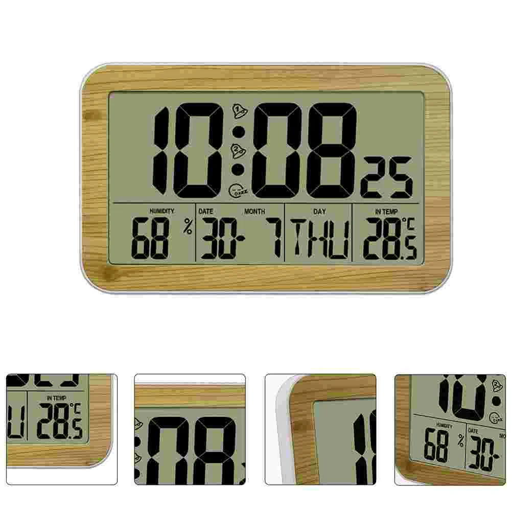 

Clock Alarm Calendar Digital Wood Clocks Led Temperature Bedside Wooden Desk Room Home Wall Kitchen Dateday Nightstand Bedrooms