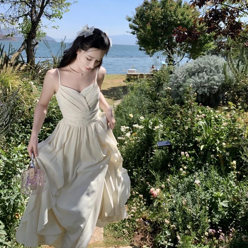 

Summer niche temperament sling V-neck Long Dress 2023 fashion women's Clothing