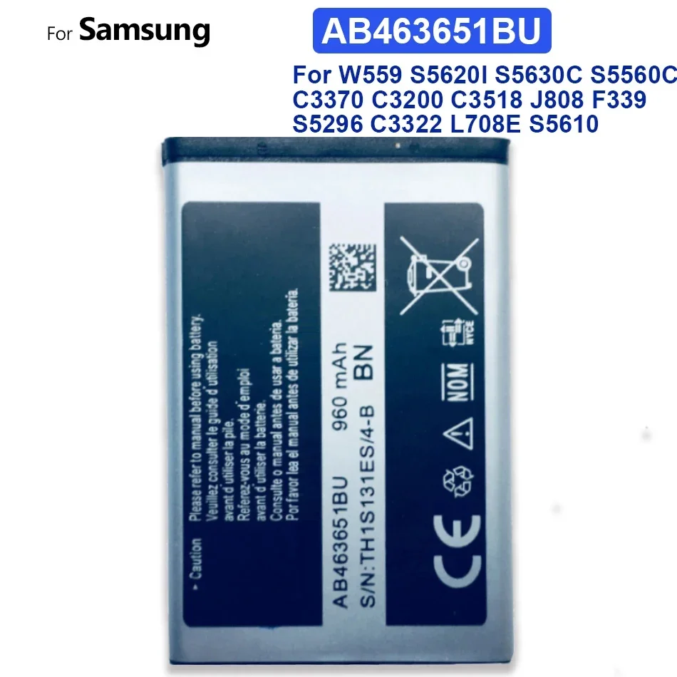 Аккумулятор AB 463651 BU для Samsung W559 S5620I S5630C S5560C C3370 C3200 C3518 J808 F339 S5296 C3322 GT-C3530 S5610