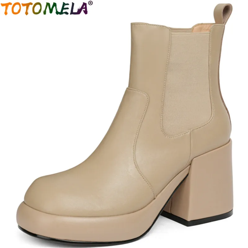 

Женские ботильоны челси TOTOMELA, Винтажные ботинки из натуральной кожи на толстом высоком каблуке и платформе, без застежки, весна 2022