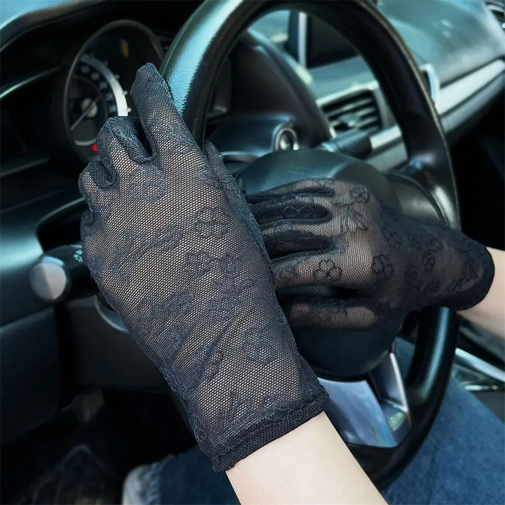 

Летние женские перчатки, тонкие дышащие сексуальные кружевные короткие тюлевые варежки с закрытыми пальцами, элегантные женские перчатки для вождения, варежки с защитой от УФ-лучей