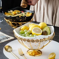 a creative hotel tableware ceramic bowl hollow lace wrought iron frame fruit salad bowl soup bowl noodle bowl