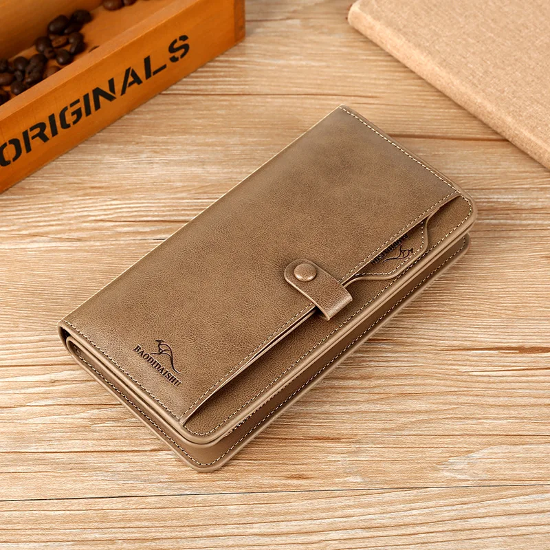 

2023 New Men's Wallet Retro Buckle Large Capacity Leather Long Handbag