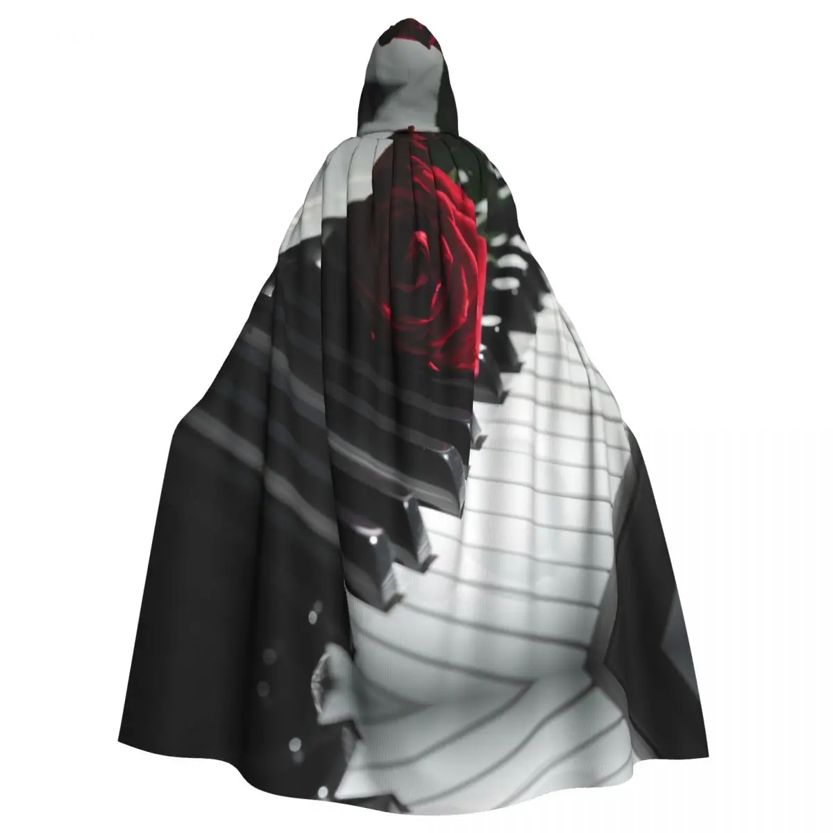 

Hooded Cloak Unisex Cloak with Hood Piano With Red Rose Cloak Vampire Witch Cape Cosplay Costume