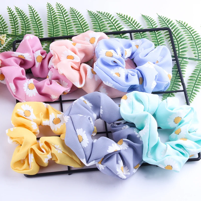 

Sun Flower Women Silk Scrunchie Elastic Handmade Multicolor Hair Band Ponytail Holder Headband Hair Accessories