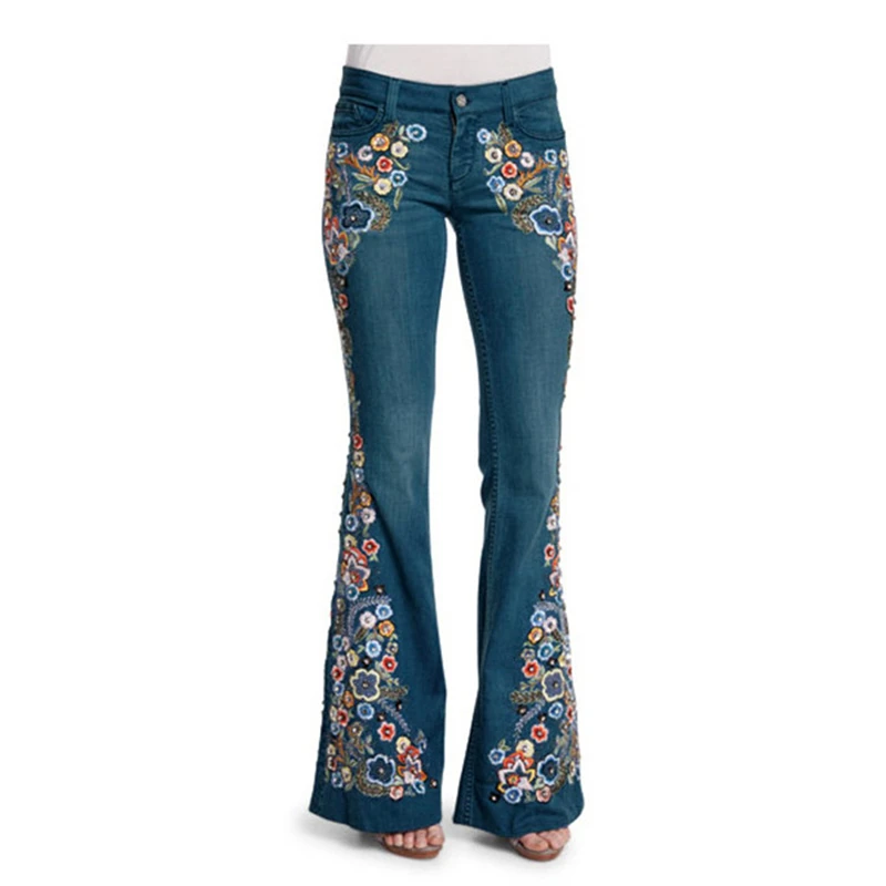 

2023 узкие джинсы, женские расклешенные брюки с принтом Y2k, весна-осень, новинка, джинсовая ткань, горячая распродажа, Прямая поставка RQ007