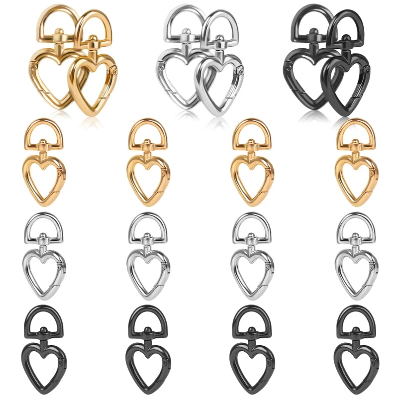 

18Pcs Metal Heart Design Spring Snap Keychain Clip Creative Hanging Buckle Key Ring DIY Key Ring Clip For Bags -3 Colors