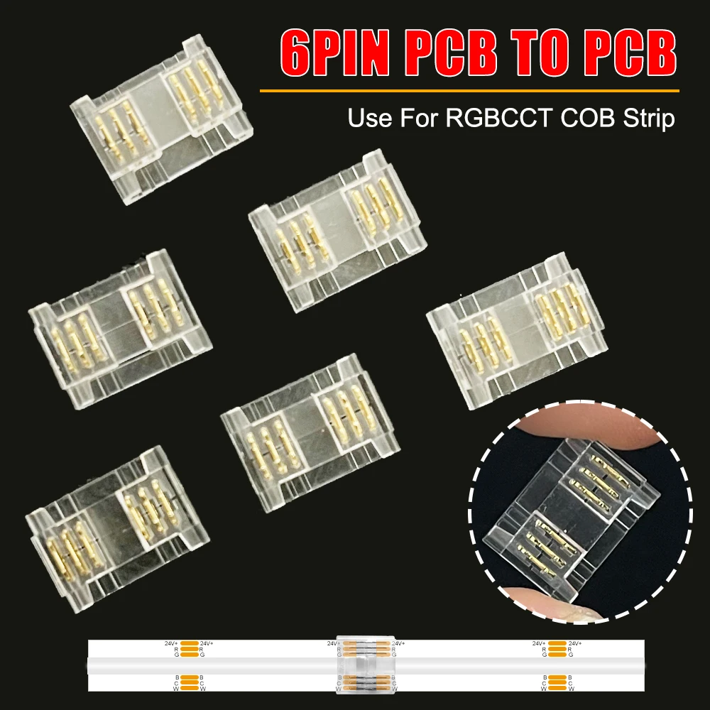 

5PIN 6PIN COB Прозрачные светодиодные разъемы без сварки Беспаечные зажимы для гибких лент RGB 12 мм FCOB RGBW RGBCCT