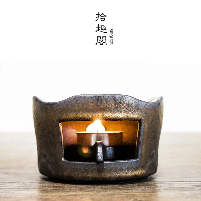 

Japanese Style Coarse Pottery Tea-Boiling Stove Candle Tea Warmer Ceramic Handmade Retro Tea Set Teapot Thermal Insulation Base