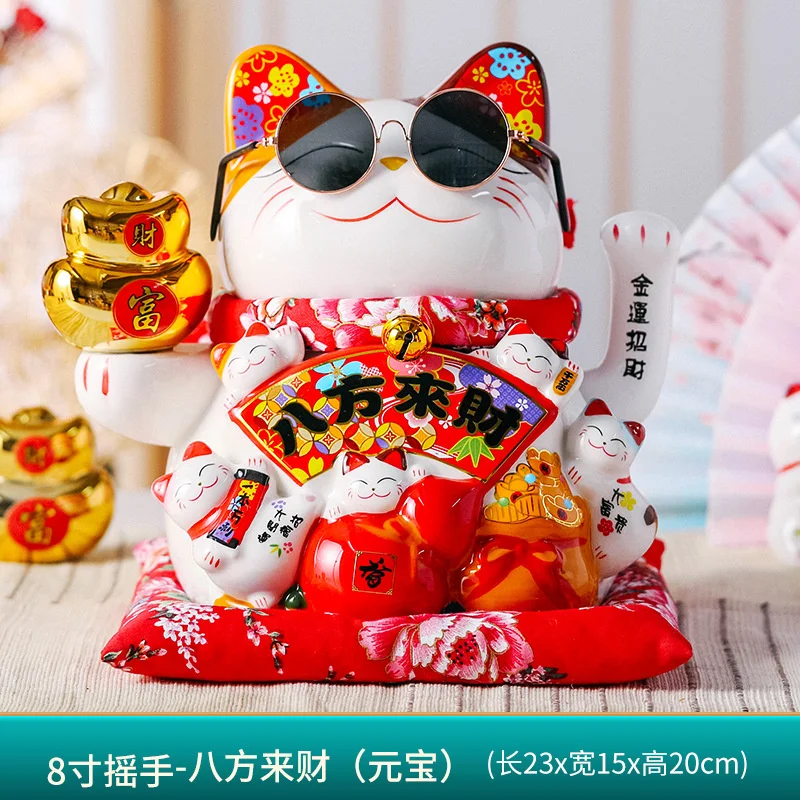 

shaking 8-inch hand lucky cat ceramic ornaments large and small shop opening cashier front desk creative gifts