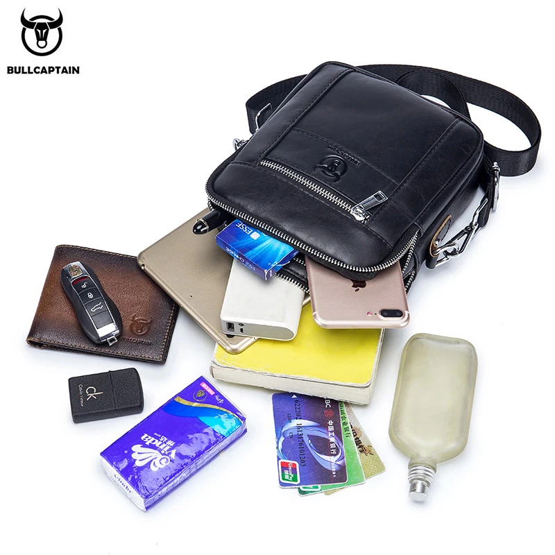 BULLCAPTAIN new men's genuine leather messenger bag simple fashion casual one shoulder top layer leather small leather bag