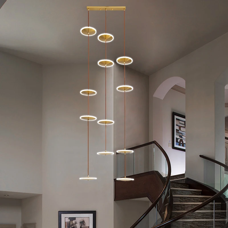 

Nordic modern led golden chandelier atmospheric high-rise living room ceiling lamp hotel lobby duplex villa stair pendent lamp