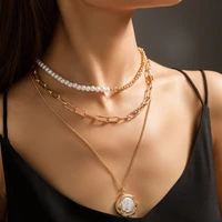 baroque imitation pearls pendant necklace for women punk asymmetric basic chain multi layer choker collar temperament jewelry