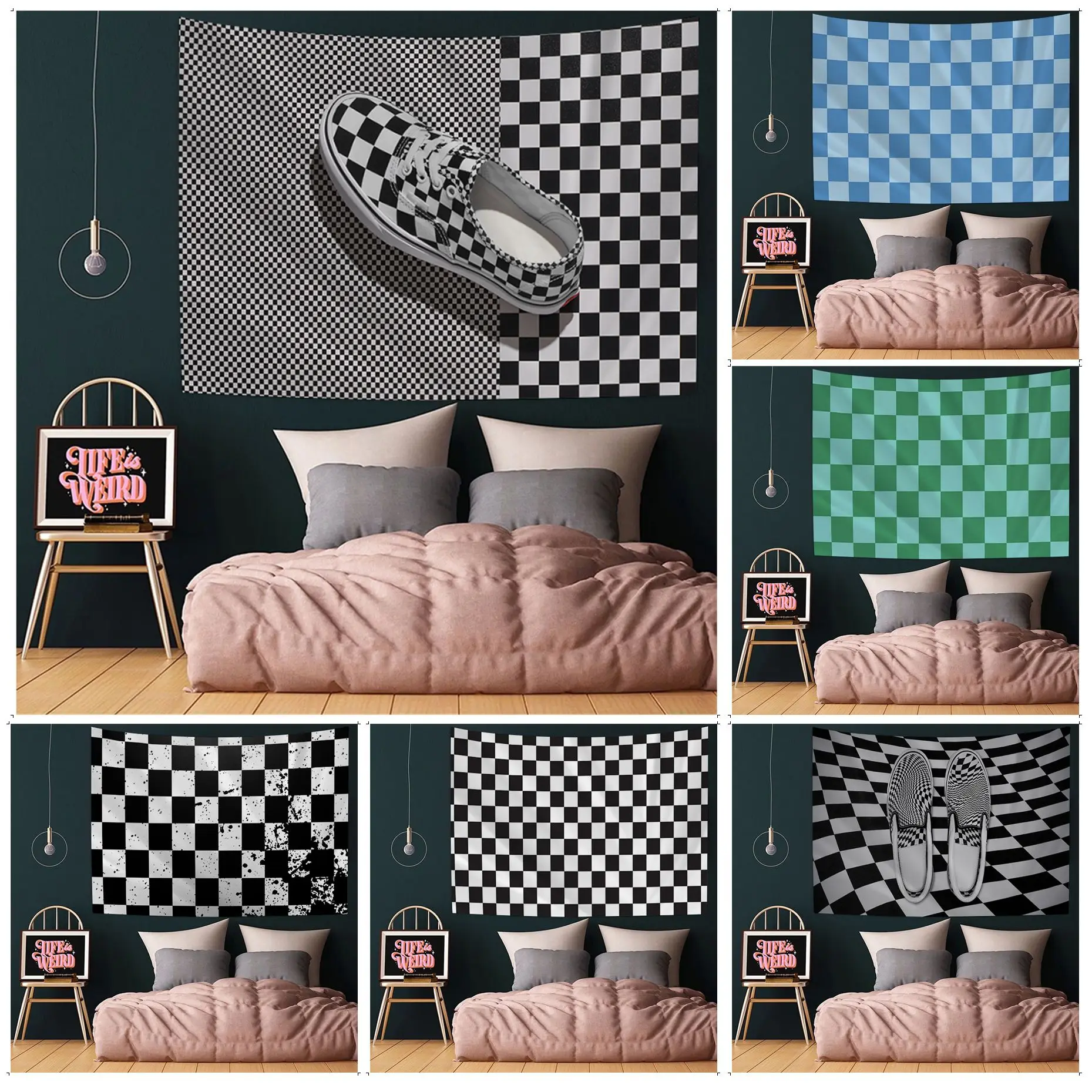 

Color Checkerboard Plaid Cartoon Tapestry Indian Buddha Wall Decoration Witchcraft Bohemian Hippie Wall Hanging Sheets