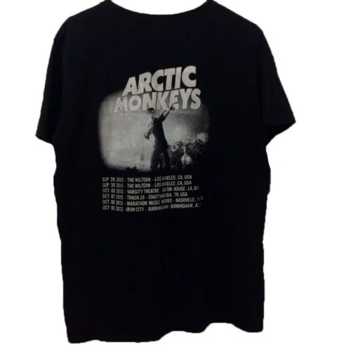 Винтажная хлопковая черная футболка унисекс Arctic monkey Tour Merch все размеры