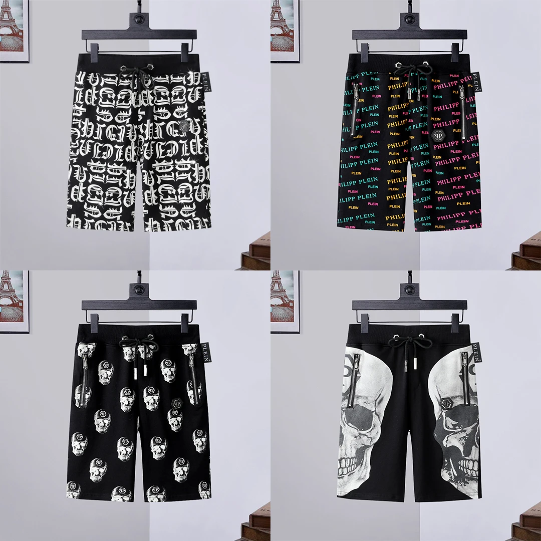 

2023 New European Fashion QP PleinS Shorts Men's Gold Hot Diamond Trend Pure Cotton PHILIPPs Slim Summer Sports Pants