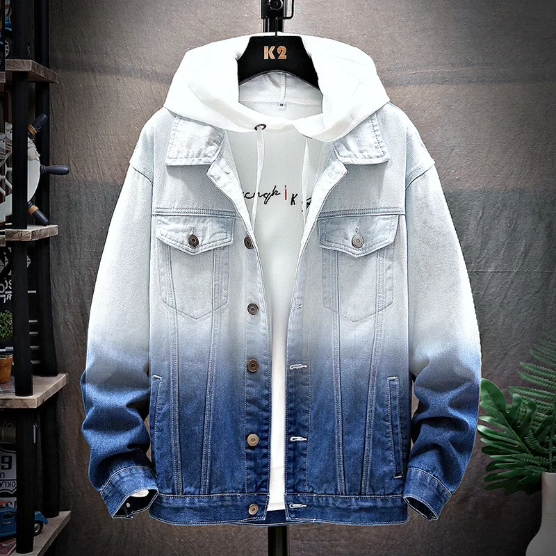 

Мужская джинсовая куртка с градиентом, демисезонная Свободная джинсовая куртка