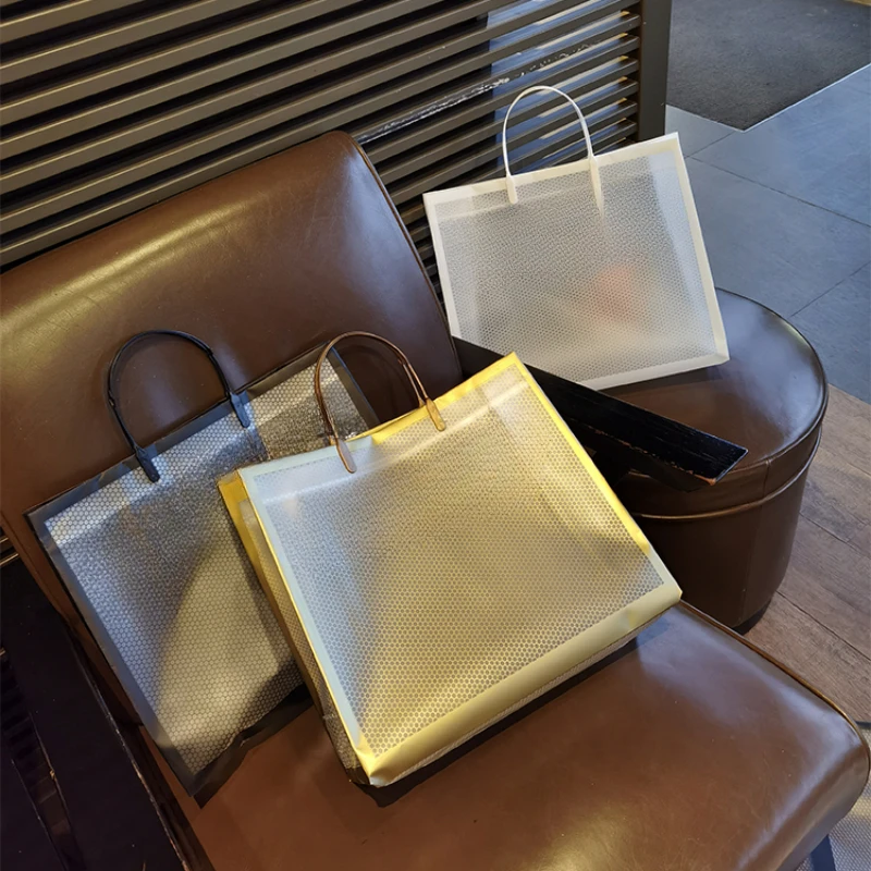 

Прозрачная сетчатая Минималистичная сумка из ПВХ, современная модная утолщенная сумка для покупок, Высококачественная сумка для подарка на день рождения, свадьбу