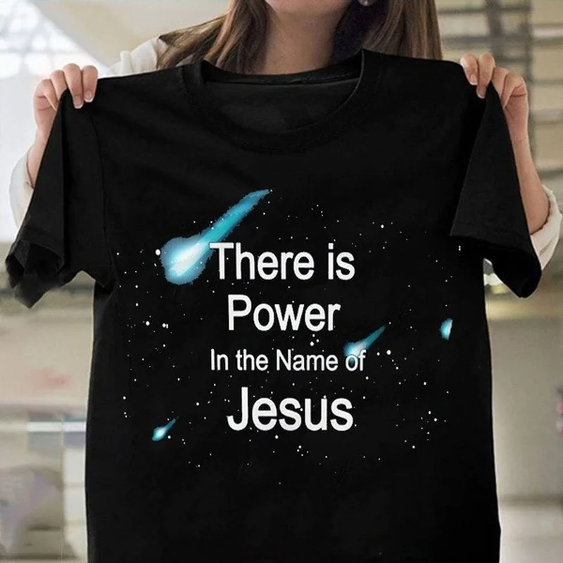 

There Is Power In The Name of Jesus Print Women T Shirt Short Sleeve O Neck Loose Women Tshirt Ladies Tee Shirt Tops Mujer