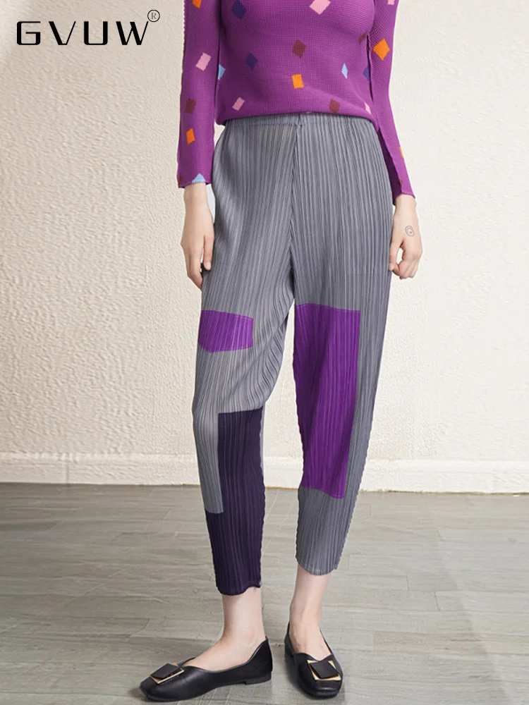 

Женские плиссированные брюки-карандаш GVUW, свободные брюки контрастных цветов с высокой эластичной талией, Новинка осени 2023, 17G0393