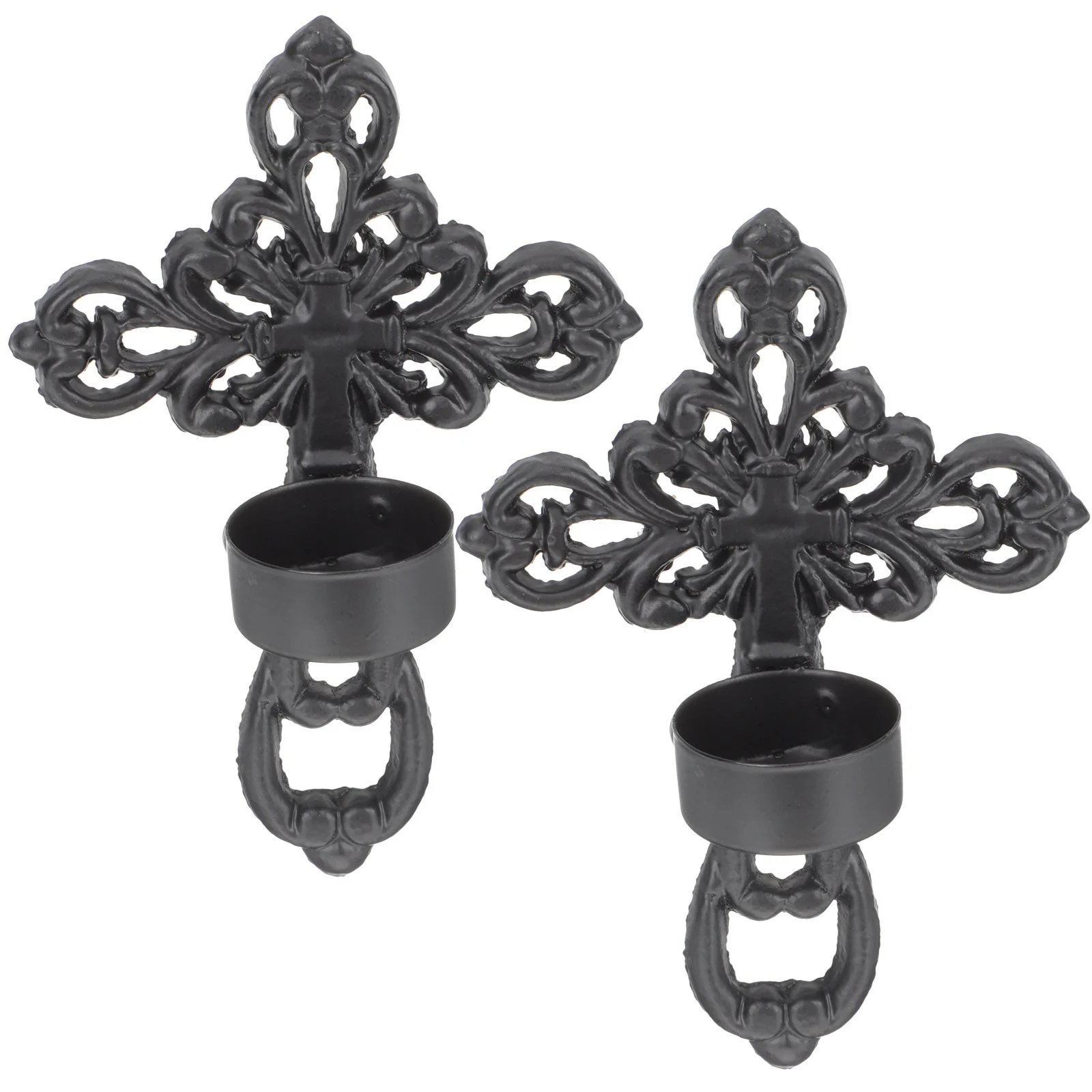 

2pcs Porch Religious Wall Sconce Stand Cross Wall Hanging Candlestick