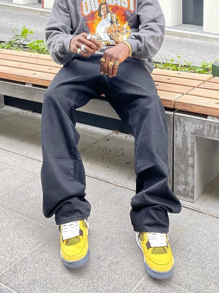 Top Fashion Loose Fit Denim Pants Streetwear Quality Multi Colors Skateboard Trousers Low Rise Straight Leg Baggy Jeans For Men