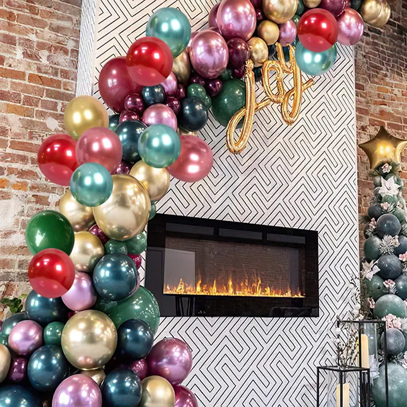 

100Pcs Christmas Balloon Garland Arch Kit With Red Gold Metallic Latex Ballons for New Year Party Supplies Wedding Decorations