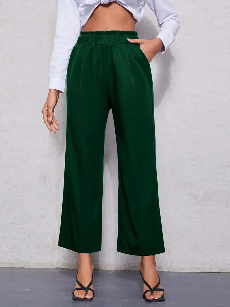 Autumn Female Straight Pants High Waist Breathable Ankle-Length Trousers for Women Elegant Korean Style Elastic Waist Pants
