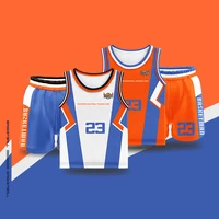 kids basketball sets for boys girls full sublimation customizable name number printed patchwork jerseys shorts uniforms children